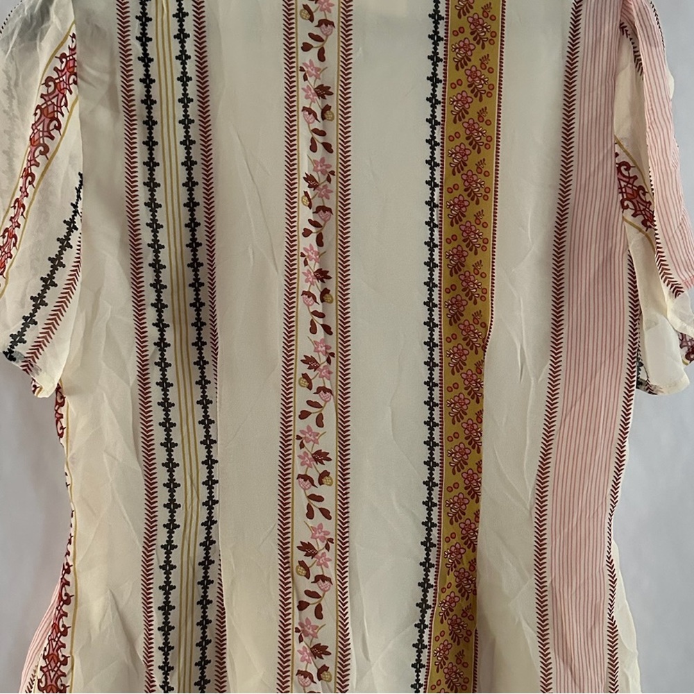ASTR The Label Cream Boho Pattern Tie Front Cold Shoulder Blouse Size Medium - Picture 7 of 8